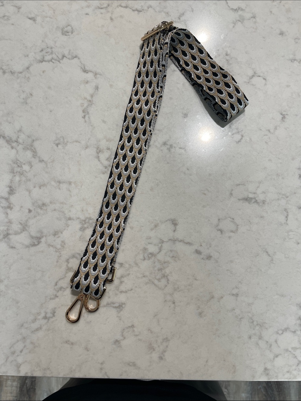 Adjustable Black and Cream Jacquard Strap with Gold Hardware